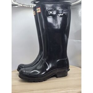 Youth US Size 2 - Hunter Rain Boots Black Original Kids Gloss Waterproof Rubber